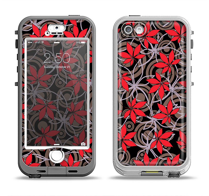 The Red Icon Flowers on Dark Swirl Apple iPhone 5-5s LifeProof Nuud Case Skin Set