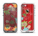 The Red Striped Vector Floral Design Apple iPhone 5-5s LifeProof Fre Case Skin Set