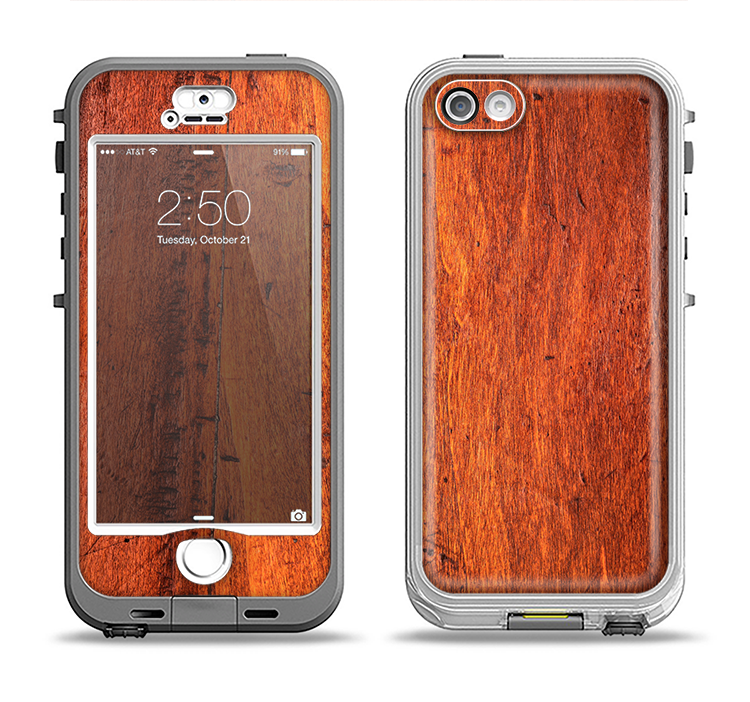 The Red Tinted WoodGrain Apple iPhone 5-5s LifeProof Nuud Case Skin Set