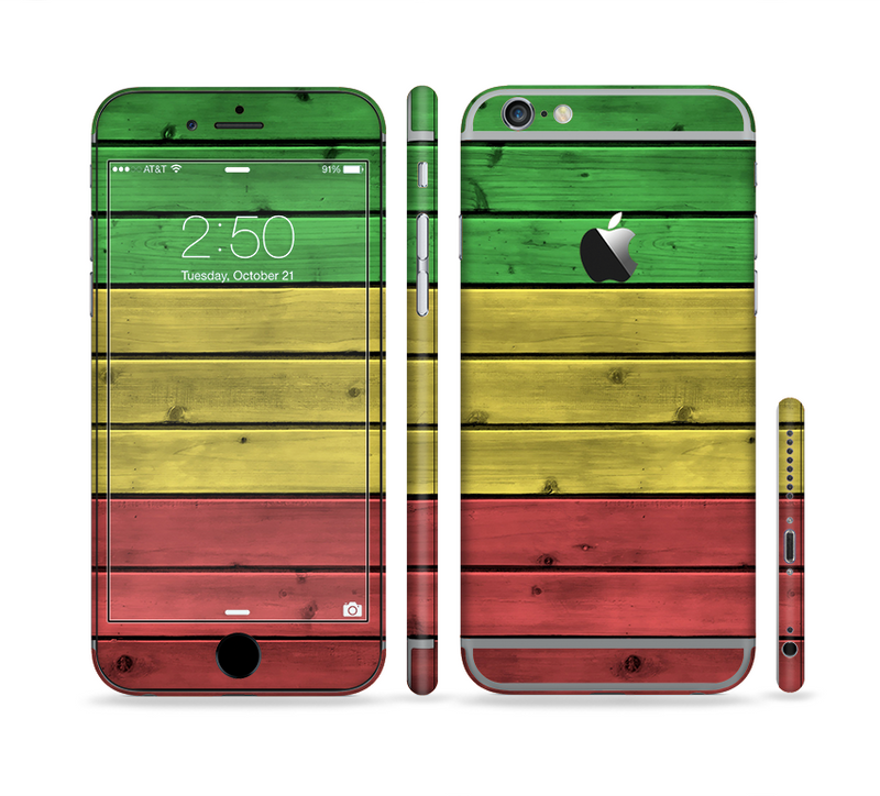 The Red, Yellow and Green Wood Planks Sectioned Skin Series for the Apple iPhone 6/6s Plus