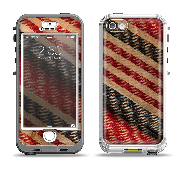 The Red and Black Striped Fabric Apple iPhone 5-5s LifeProof Nuud Case Skin Set
