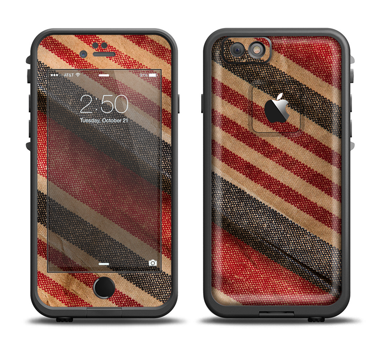 The Red and Black Striped Fabric Apple iPhone 6/6s LifeProof Fre Case Skin Set