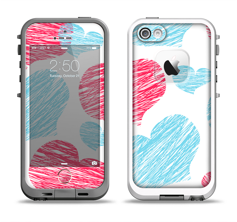 The Red and Blue Lopsided Loop-Hearts Apple iPhone 5-5s LifeProof Fre Case Skin Set