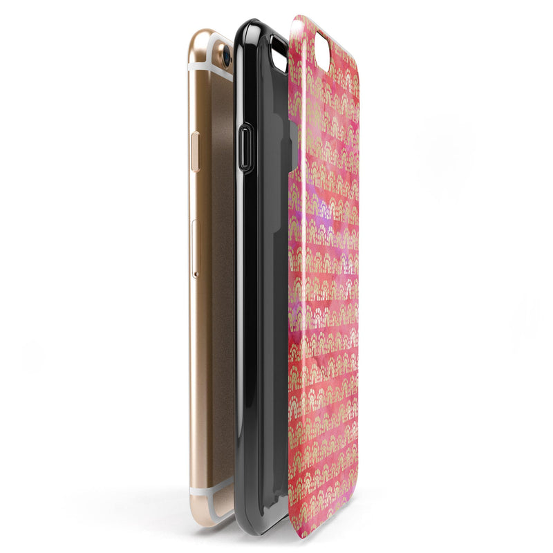 The Red and Purple Grungy Gold Semi-Circles iPhone 6/6s or 6/6s Plus 2-Piece Hybrid INK-Fuzed Case
