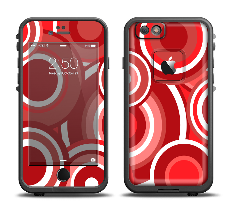 The Red and White Layered Vector Circles Apple iPhone 6/6s LifeProof Fre Case Skin Set