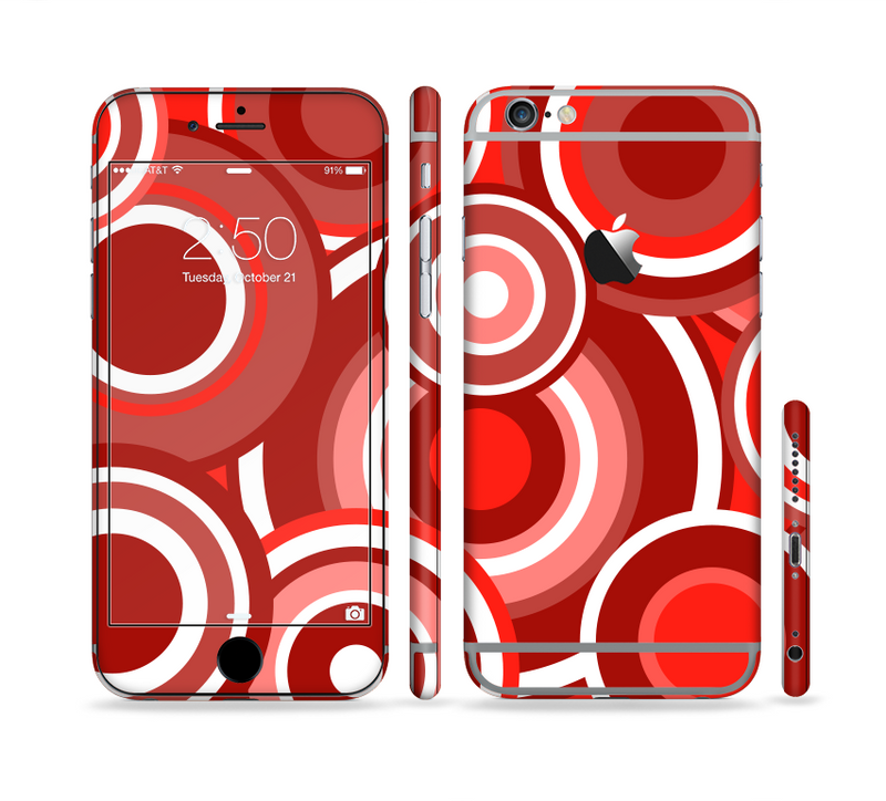 The Red and White Layered Vector Circles Sectioned Skin Series for the Apple iPhone 6/6s