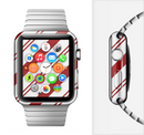 The Red and White Slanted Vector Stripes Full-Body Skin Set for the Apple Watch