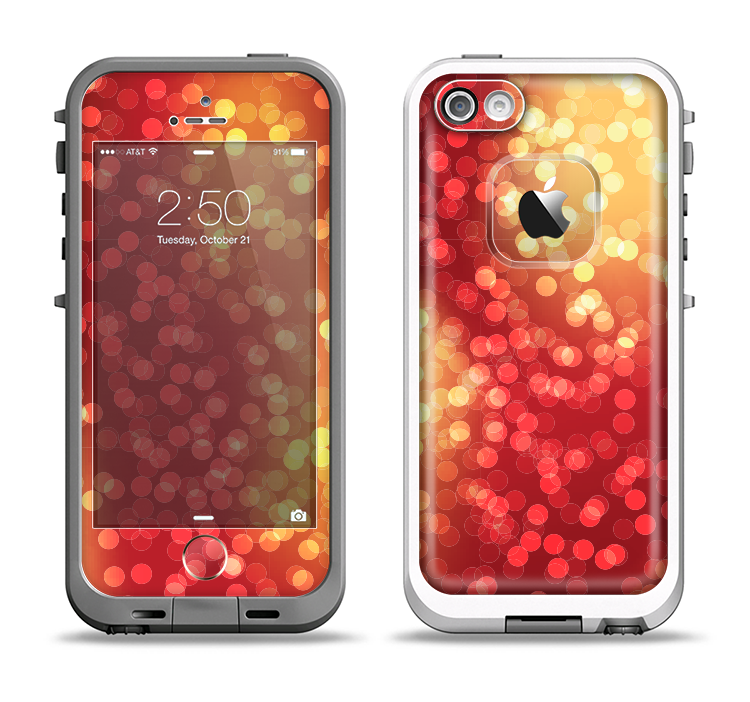 The Red and Yellow Glistening Orbs Apple iPhone 5-5s LifeProof Fre Case Skin Set