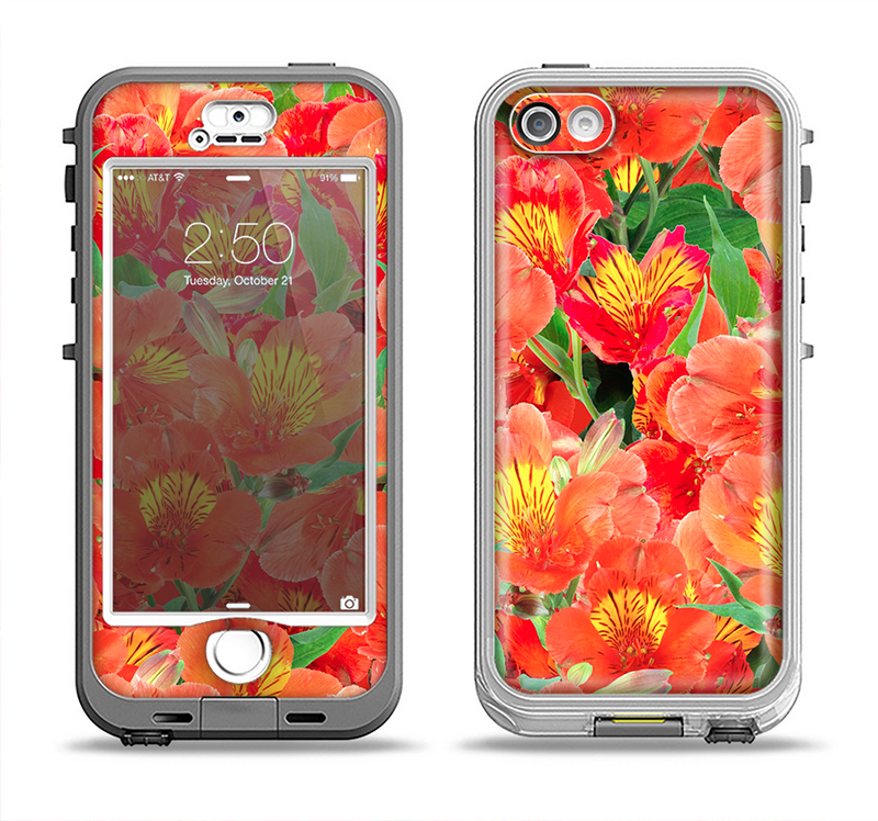 The Red and Yellow Watercolor Flowers Apple iPhone 5-5s LifeProof Nuud Case Skin Set