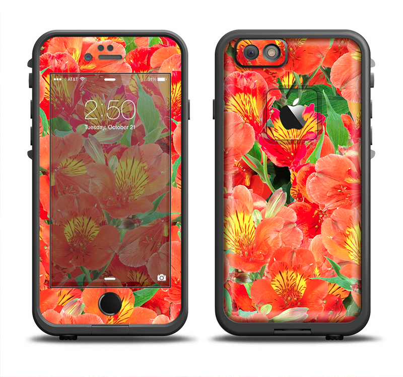 The Red and Yellow Watercolor Flowers Apple iPhone 6/6s LifeProof Fre Case Skin Set