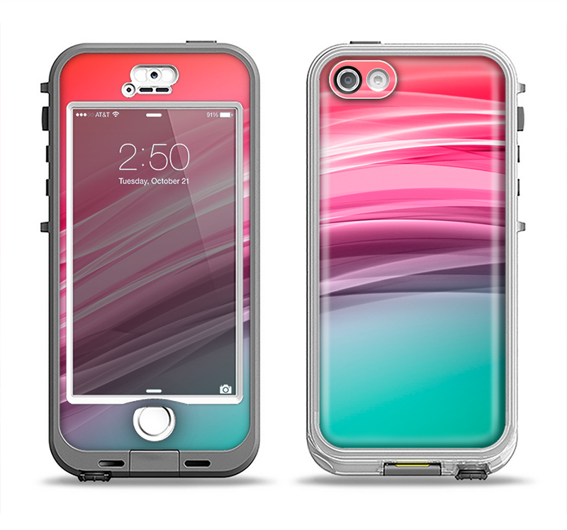 The Red to Green Electric Wave Apple iPhone 5-5s LifeProof Nuud Case Skin Set