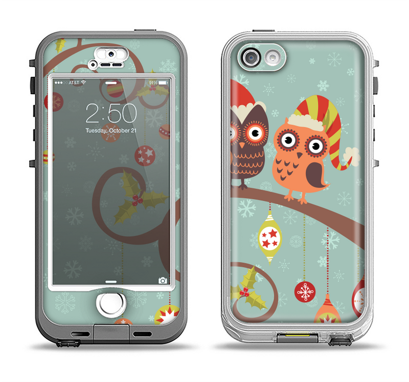The Retro Christmas Owls with Ornaments Apple iPhone 5-5s LifeProof Nuud Case Skin Set