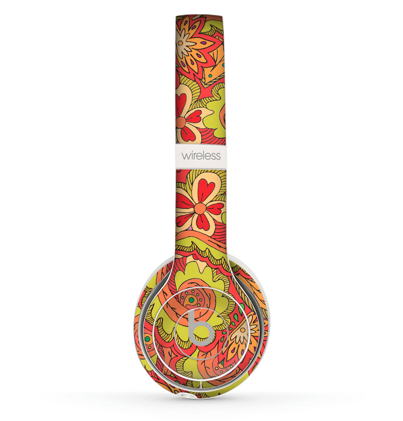 The Retro Red and Green Floral Pattern Skin Set for the Beats by Dre Solo 2 Wireless Headphones