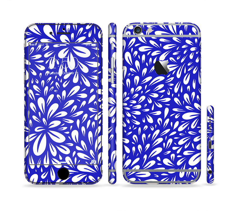 The Royal Blue & White Floral Sprout Sectioned Skin Series for the Apple iPhone 6/6s Plus