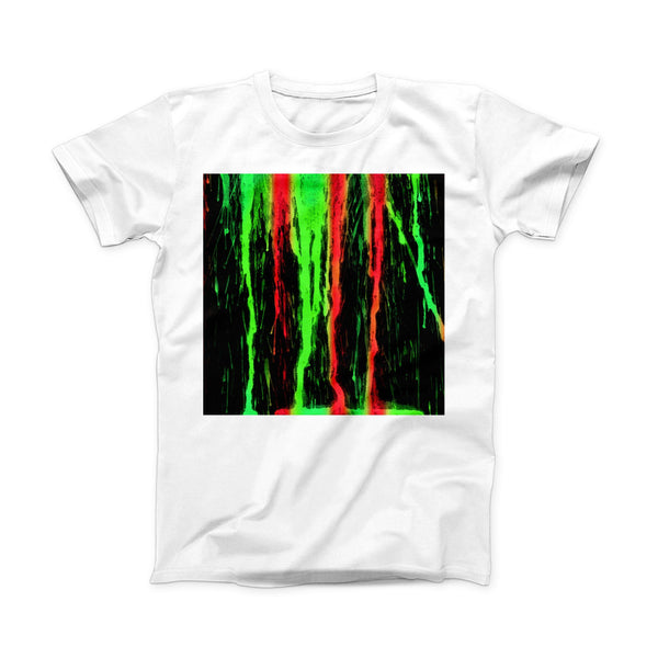 The Running Neon Green and Coral WaterColor Paint ink-Fuzed Front Spot Graphic Unisex Soft-Fitted Tee Shirt