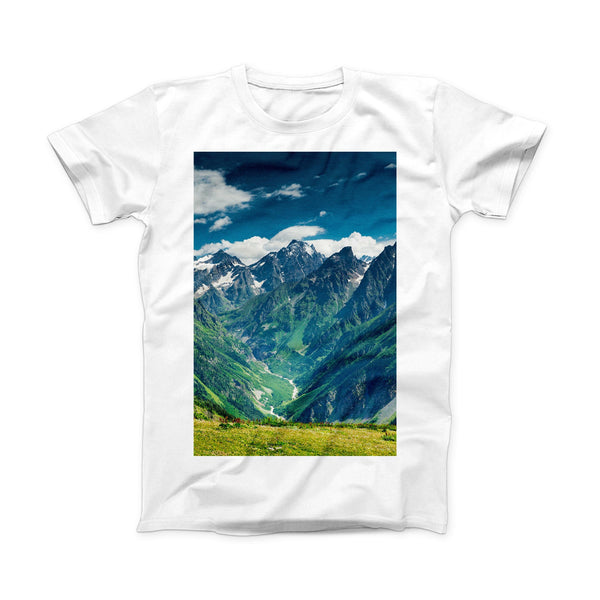 The Scenic Mountaintops ink-Fuzed Front Spot Graphic Unisex Soft-Fitted Tee Shirt