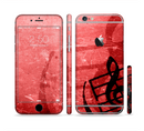 The Scratched Red Surface with Black Music Note Sectioned Skin Series for the Apple iPhone 6/6s