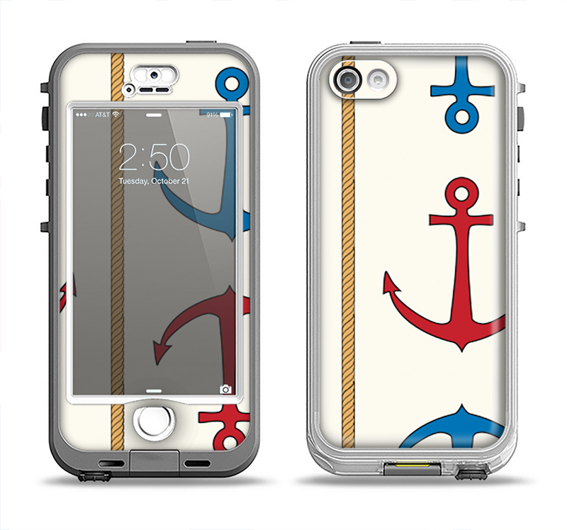 The Scratched Vintage Red Anchor Apple iPhone 5-5s LifeProof Nuud Case Skin Set