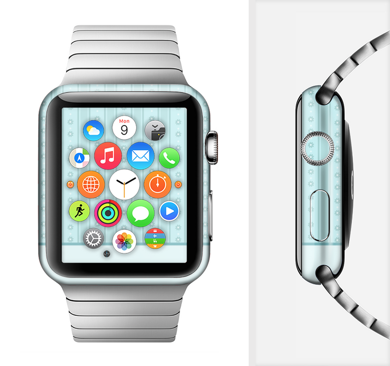 The Seamless Blue Subtle Floral Strips Full-Body Skin Set for the Apple Watch
