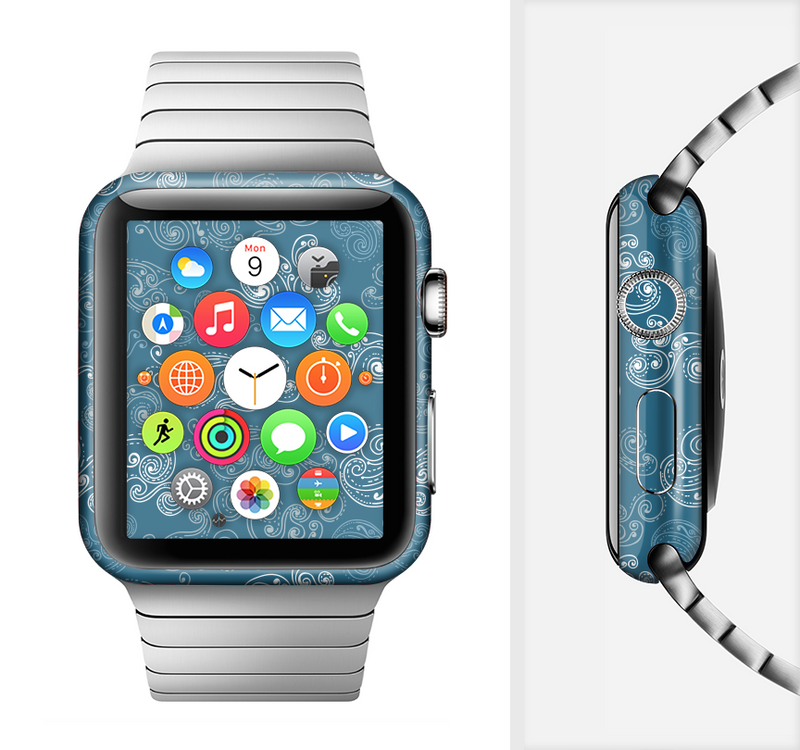 The Seamless Blue and White Paisley Swirl Full-Body Skin Set for the Apple Watch