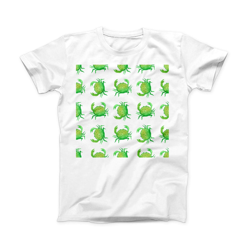 The Seamless Green Crab WaterColor ink-Fuzed Front Spot Graphic Unisex Soft-Fitted Tee Shirt