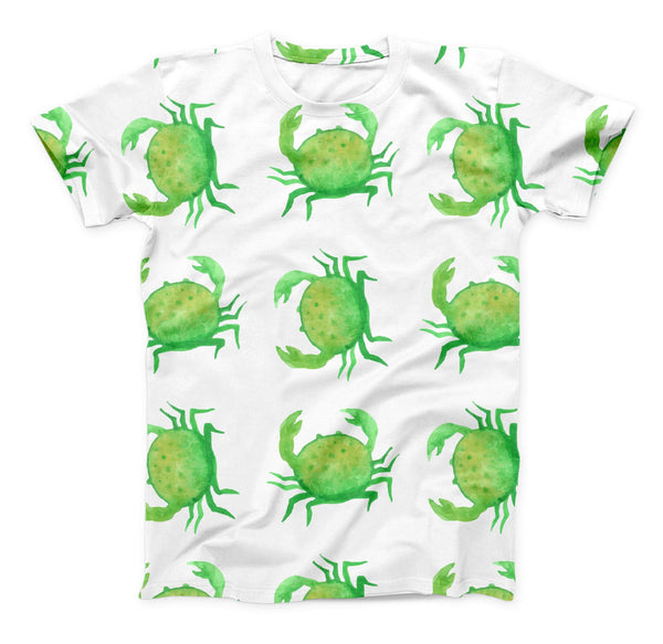 The Seamless Green Crab WaterColor ink-Fuzed Unisex All Over Full-Printed Fitted Tee Shirt