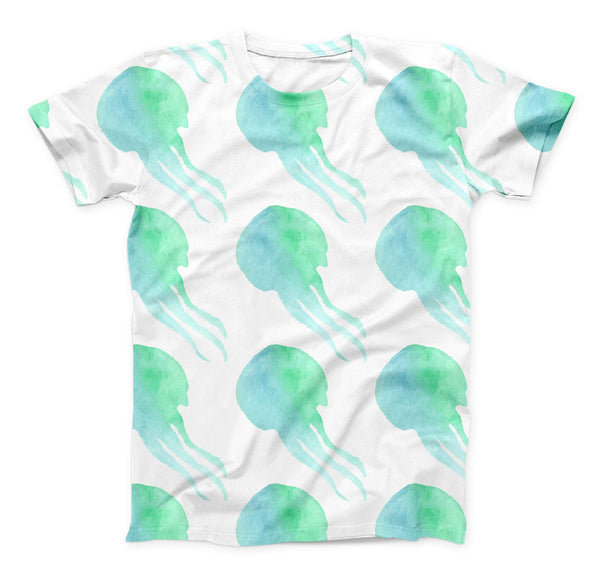The Seamless WaterColor Jellyfish ink-Fuzed Unisex All Over Full-Printed Fitted Tee Shirt
