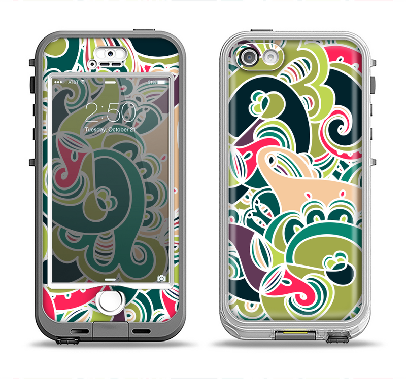 The Shades of Green Swirl Pattern V32 Apple iPhone 5-5s LifeProof Nuud Case Skin Set