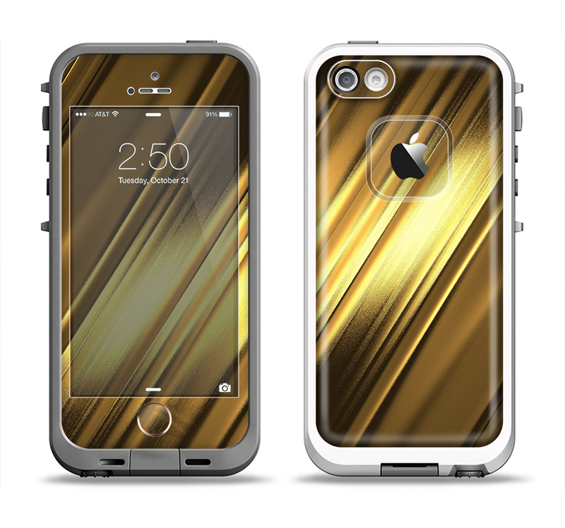 The Shimmering Slanted Gold Texture Apple iPhone 5-5s LifeProof Fre Case Skin Set