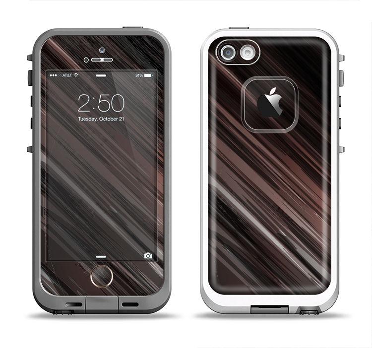 The Shiny Brown Highlighted Line-Surface Apple iPhone 5-5s LifeProof Fre Case Skin Set