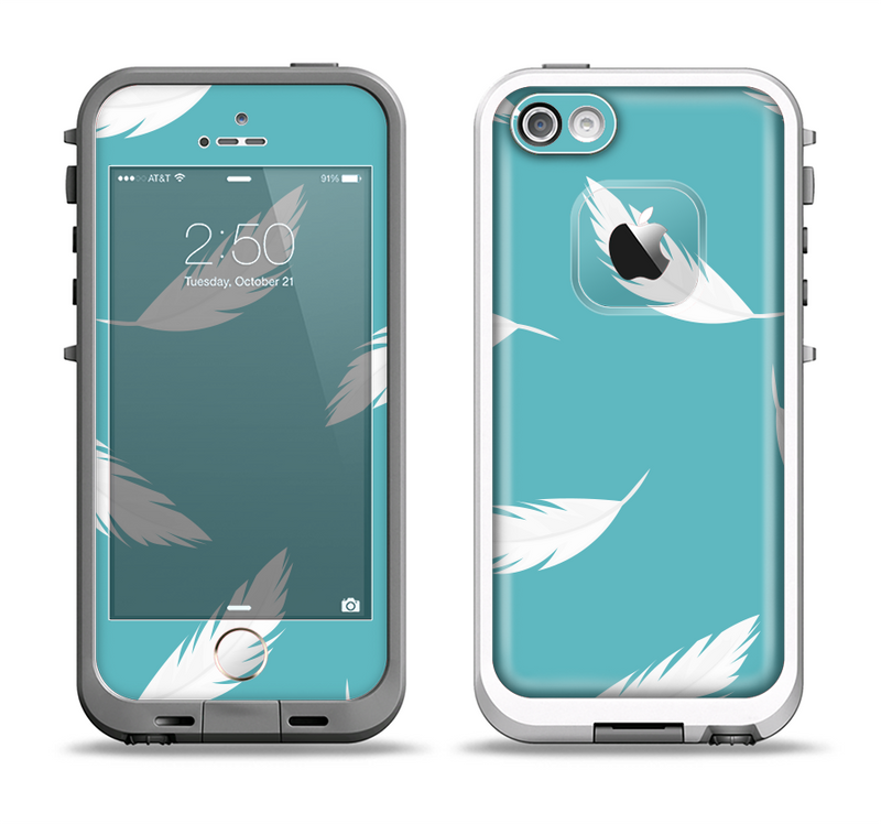 The Simple White Feathered Blue Apple iPhone 5-5s LifeProof Fre Case Skin Set
