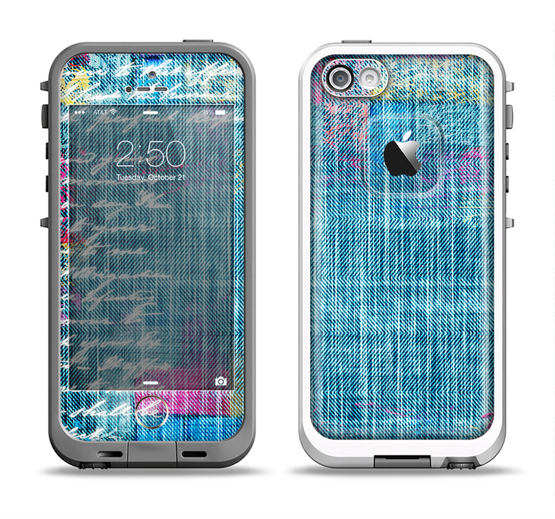 The Sketched Blue Word Surface Apple iPhone 5-5s LifeProof Fre Case Skin Set