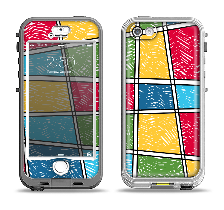 The Sketched Colorful Uneven Panels Apple iPhone 5-5s LifeProof Nuud Case Skin Set