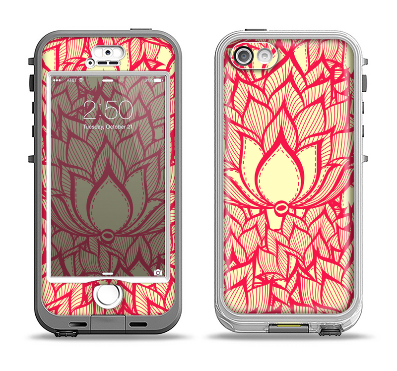 The Sketched Red and Yellow Flowers Apple iPhone 5-5s LifeProof Nuud Case Skin Set