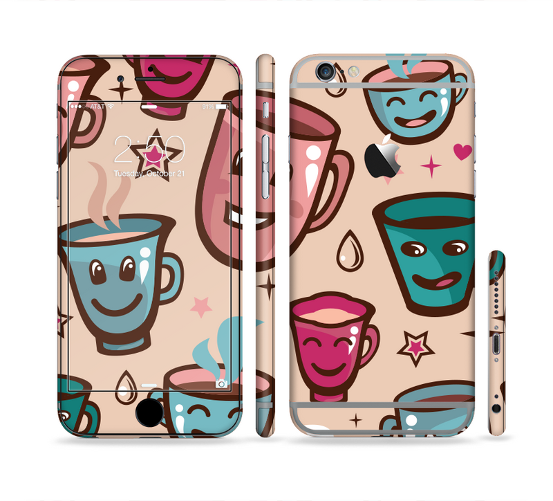The Smiley Coffee Mugs Sectioned Skin Series for the Apple iPhone 6/6s Plus
