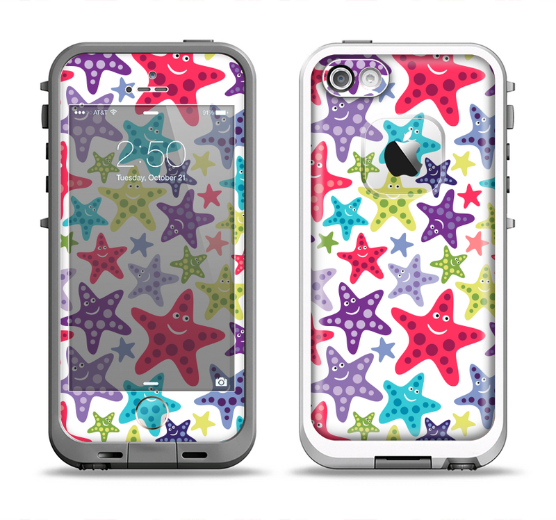 The Smiley Faced Vector Colored Starfish Pattern Apple iPhone 5-5s LifeProof Fre Case Skin Set