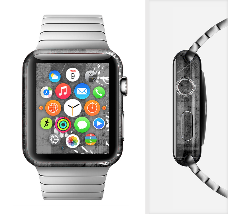 The Smudged White and Black Anchor Pattern Full-Body Skin Set for the Apple Watch