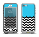 The Solid Blue with Black & White Chevron Pattern Apple iPhone 5-5s LifeProof Nuud Case Skin Set