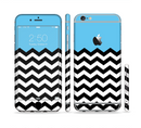 The Solid Blue with Black & White Chevron Pattern Sectioned Skin Series for the Apple iPhone 6/6s