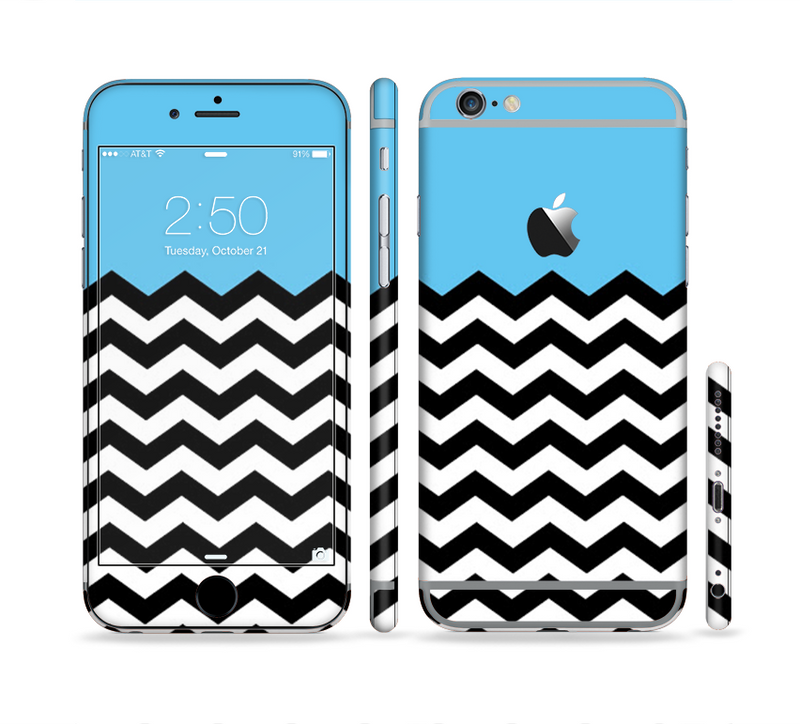 The Solid Blue with Black & White Chevron Pattern Sectioned Skin Series for the Apple iPhone 6/6s Plus