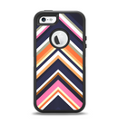 The Solid Pink & Blue Colored Chevron Pattern Apple iPhone 5-5s Otterbox Defender Case Skin Set