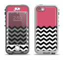The Solid Pink with Black & White Chevron Pattern Apple iPhone 5-5s LifeProof Nuud Case Skin Set