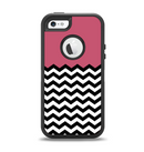 The Solid Pink with Black & White Chevron Pattern Apple iPhone 5-5s Otterbox Defender Case Skin Set