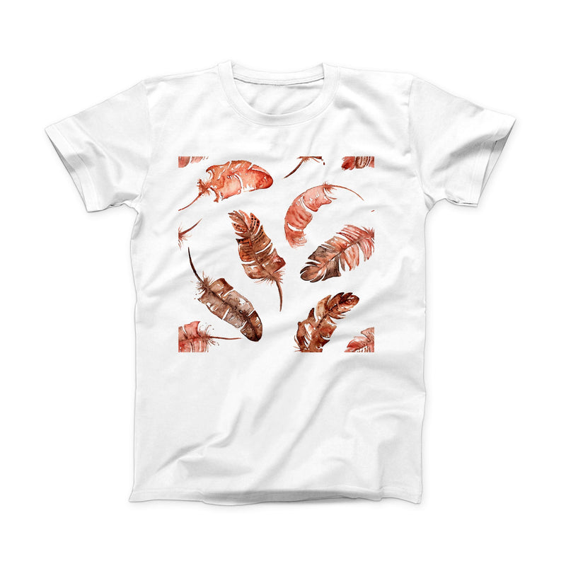 The Splattered Burnt Orange Feathers ink-Fuzed Front Spot Graphic Unisex Soft-Fitted Tee Shirt