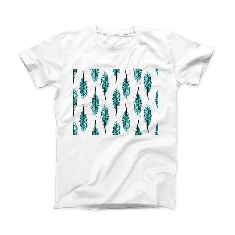 The Splattered Teal Watercolor Feathers ink-Fuzed Front Spot Graphic Unisex Soft-Fitted Tee Shirt