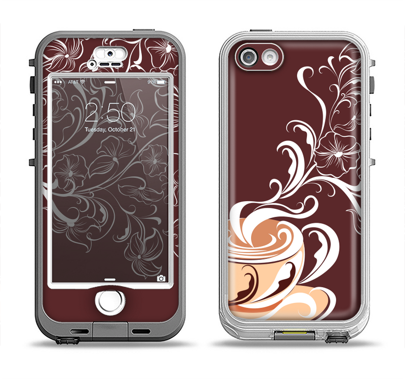 The Steaming Vector Coffee Floral Apple iPhone 5-5s LifeProof Nuud Case Skin Set