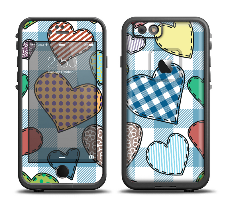 The Stitched Plaid Vector Fabric Hearts Apple iPhone 6/6s LifeProof Fre Case Skin Set