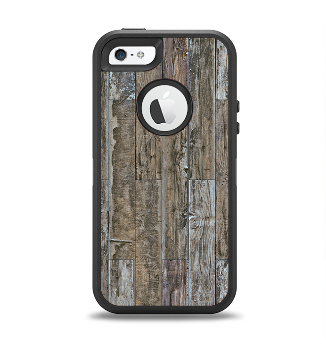 The Straight Aged Wood Planks Apple iPhone 5-5s Otterbox Defender Case Skin Set