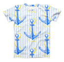 The Striped Blue and Gold Watercolor Anchor ink-Fuzed Unisex All Over Full-Printed Fitted Tee Shirt