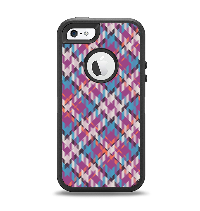 The Striped Vintage Pink & Blue Plaid Apple iPhone 5-5s Otterbox Defender Case Skin Set